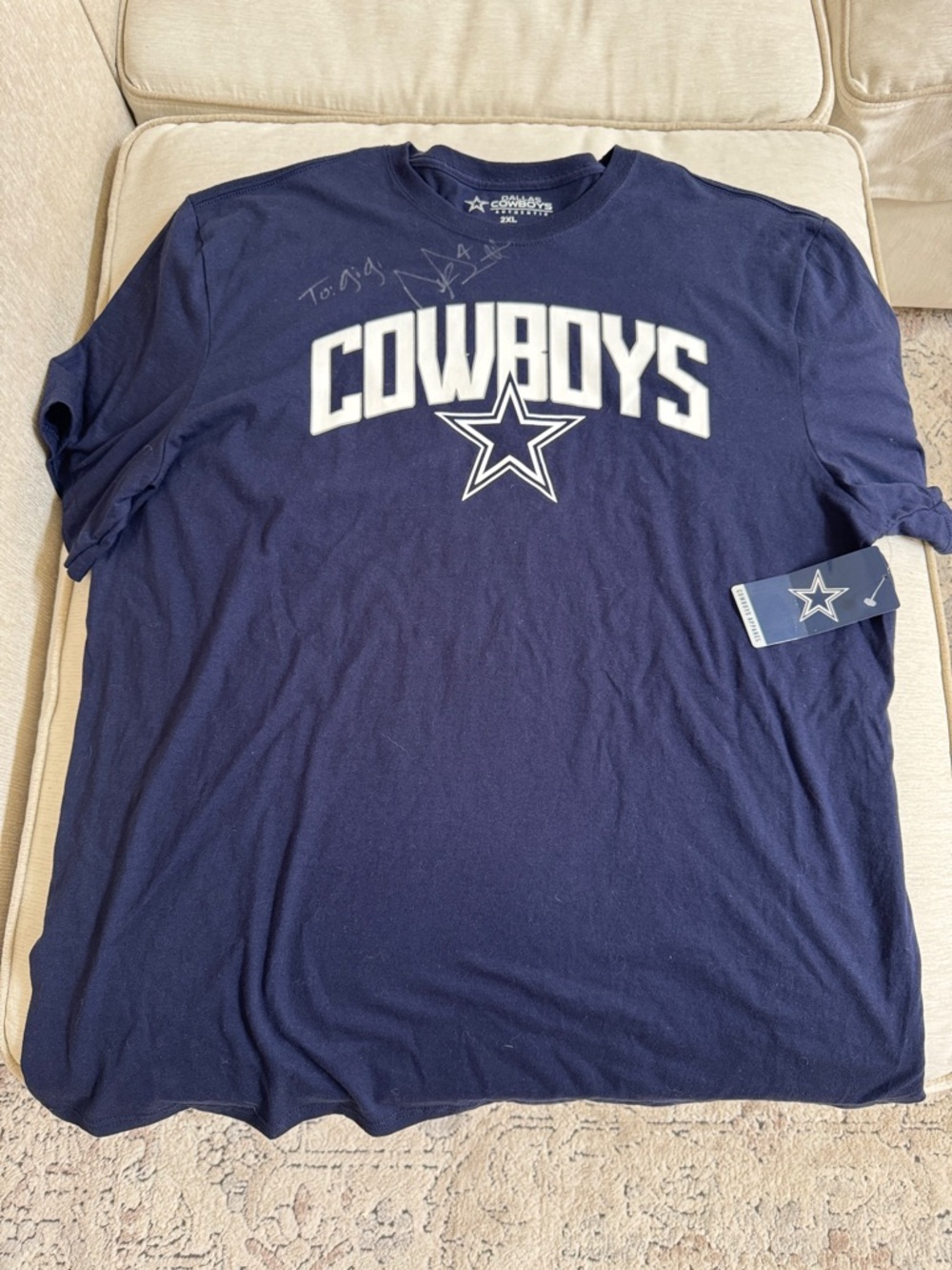 Dak Prescott signed “To Gigi” Dallas Cowboys Navy Logo Tee